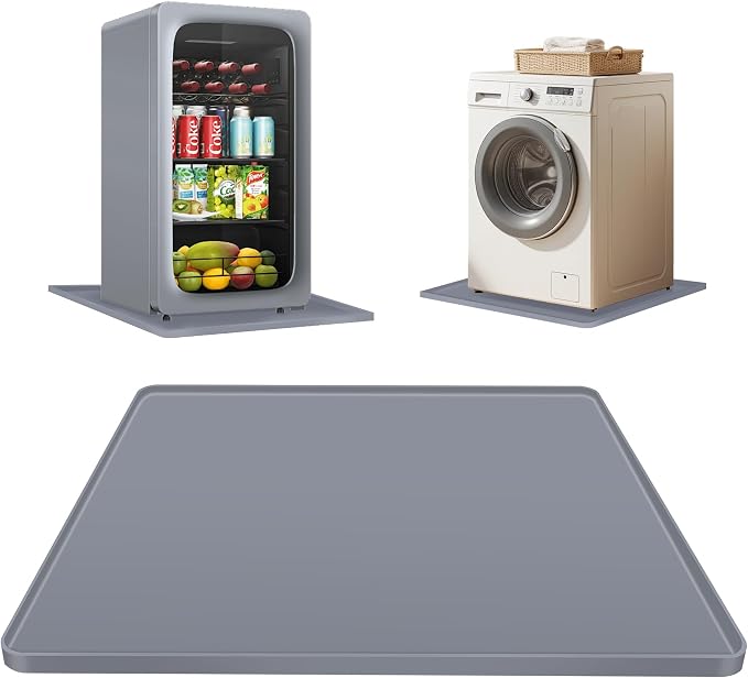 ToLanbbt Mini Fridge Silicone Mat, 20" x 20" x 0.6" Mini Fridge Drip Tray Under Refrigerator Mat Carpet Floor Protector, Leak-Resistant Portable AC Pan for Washing Machine Dishwasher Dryers, Gray