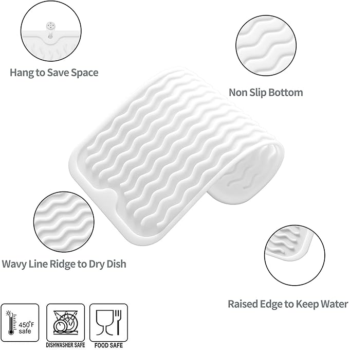 MicoYang Silicone Dish Drying Mat for Multiple Usage,Easy clean,Eco-friendly,Heat-resistant Silicone Mat for Kitchen Counter or Sink,Refrigerator or Drawer Liner White S 12 inches x 6 inches