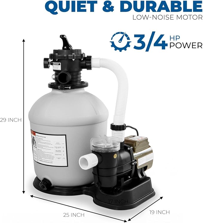 XtremepowerUS 16" Sand Filter Pump for Above Ground Swimming Pool, 3/4 HP Pool Pump Programmable Timer High-Flow 3,100 GPH for Pool up to 15,000 Gallons Set Improved Circulation and Filtration