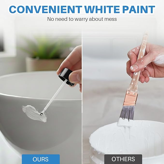 Tub and Tile Paint, 1.8 oz Bathtub Paint for Bathtub, White Touch Up Paint for Sink, Bathroom and Toilets, Water Based & Low Odor, Semi-Gloss white, 2.5-3sq.ft(No Need Part B)