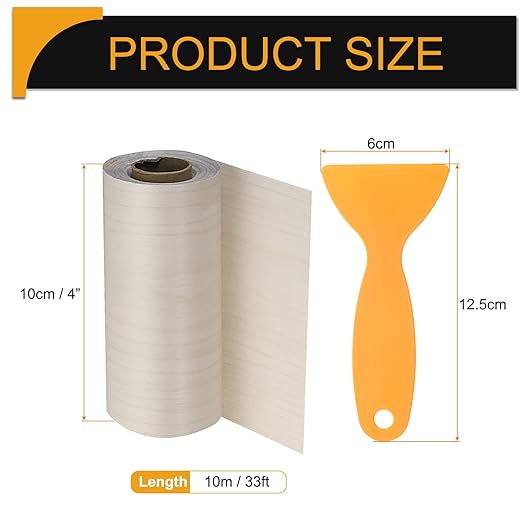 HARFINGTON Wood Grain Repair Tape 4 Inch x 33ft Self Adhesive Repair Patch Tape Simulated Wooden Floor Tapes with Plastic Scraper for Tables Doors Windows Furniture, White Maple