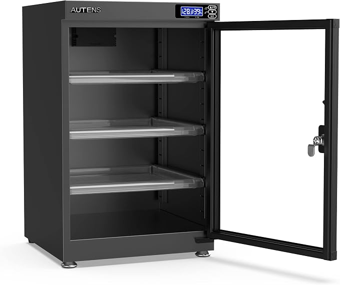 80L Dehumidifying Dry Cabinet Box, Digital Control Noiseless and Energy Saving, 4 Layers for DSLR SLR Camera Lens and Electronic Equipment Storage,Temperature Humidity LED Dual Screen