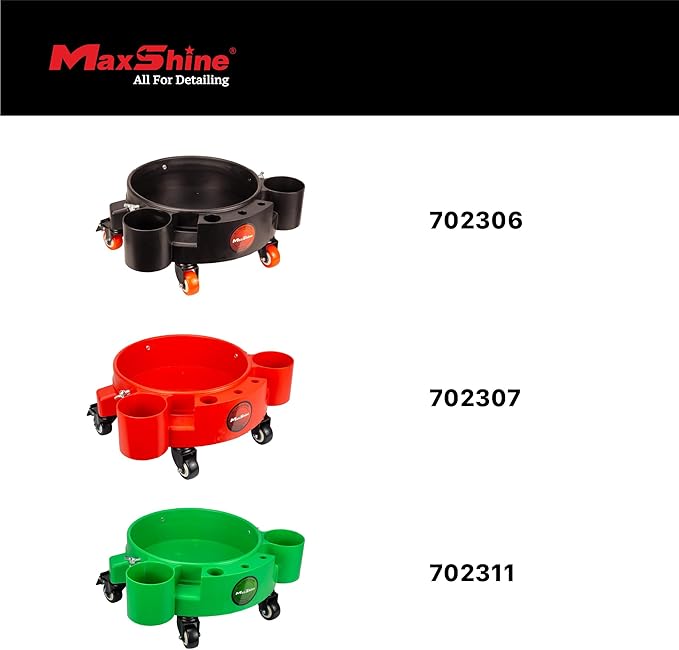 Maxshine Universal Rolling Bucket Dolly (Red) – Heavy-Duty Detailing Bucket Cart with 5 Wheels & 2 Locking Casters – Mobile Organizer for Compounds, Brushes & Car Wash Supplies