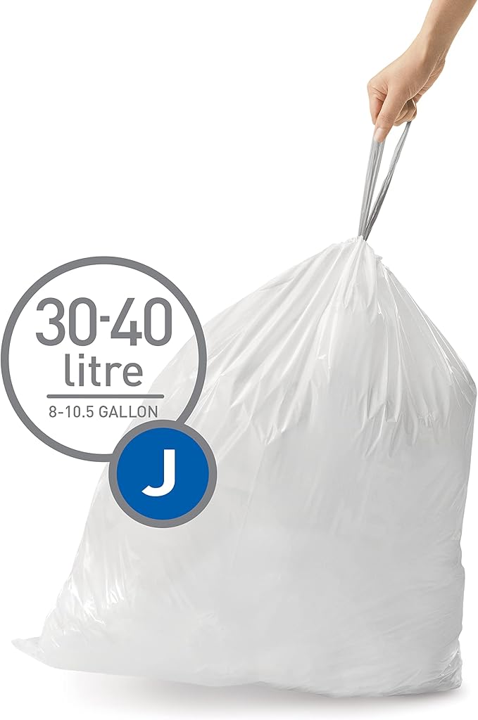 simplehuman Code J Custom Fit Trash Can Liner, 3 refill packs (60 Count), 30-45 Liter / 8-12 Gallon