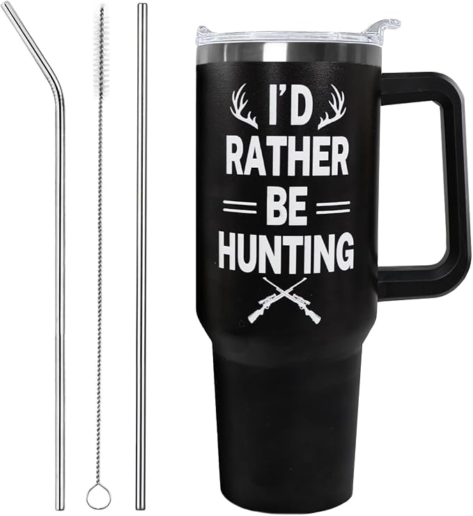 Ceovfoi Hunting Gifts for Men, 40 oz Deer Hunting American Flag Stainless Steel Tumbler with Handle Lid and Straw, Hunting Stuff Supplies Accessories
