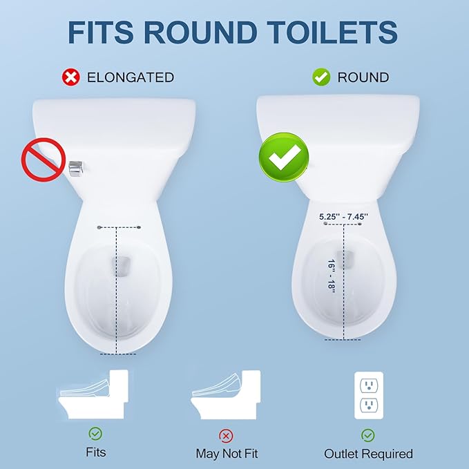 Bidet Toilet Seat, Round, Electric, Warm Water, Air Dryer, Heated Seat and Slow Close Lid, Front and Rear Wash, Night light, Wireless Remote, 102D (Round)