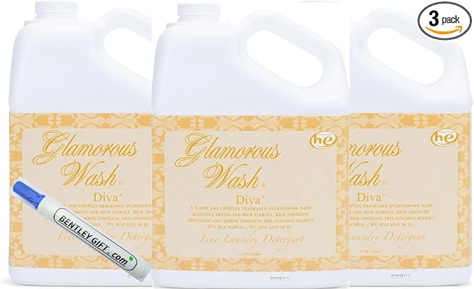 Tyler Candle Gallon Glam Wash Laundry Detergent, (Diva, 128 Fl Oz (Pack of 3)) Bonus BG Stain Remover Pen