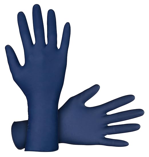 Thickster Powdered Latex Disposable Gloves. Size Medium. Blue Color, 14 mil Thickness, 12" Length. Fully Textured for Superior Grip. Single Use. Pack of 50. (6602)