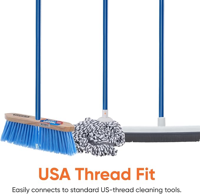 Superio Heavy Duty Alloy Steel Mop & Broom Handle, 48 Inch Long, Universal Threaded Metal Handle for Cleaning Tools, Durable Rust-Resistant Pole with Hanging Loop, Grey