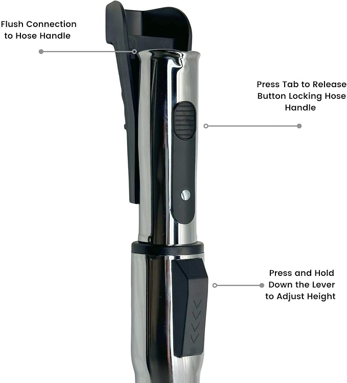 Wessel-Werk Telescopic Central Vacuum Wand with Cord Management Clips, Stainless Steel Construction, Compatible with Corded Powerheads and Standard Gas Pump-Style Hose Handles