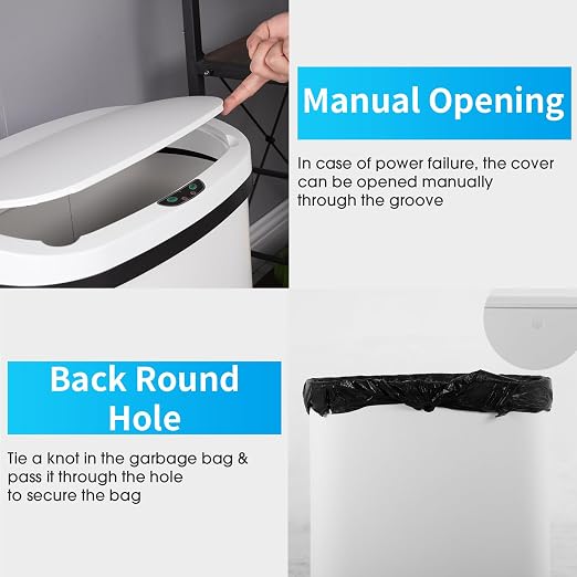 BestOffice Trash Can Broken-Resistant Plastic Touch Free High-Capacity Garbage Can with Lid for Bedroom Bathroom Home Office 49 Liter 13 Gallon Trash Can Automatic Kitchen Trash Can
