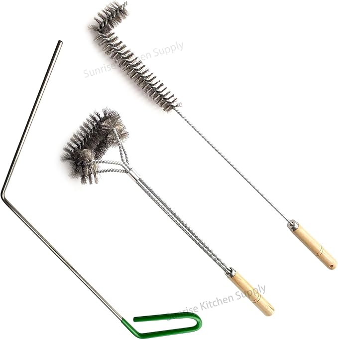 SUNRISE Fryer Brush with Long Handle (Stainless Steel, L, Double Brush, and Rubber Handle Cleaning Rod)