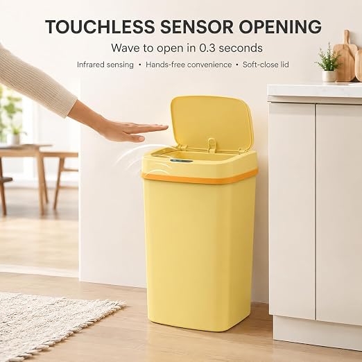 15L Smart Diaper Pail with Motion Sensor Lid | Touchless Hands-Free Baby Diaper Trash Can | Double Locking Seal | Slim Space-Saving Design | Quiet & Durable (Yellow)
