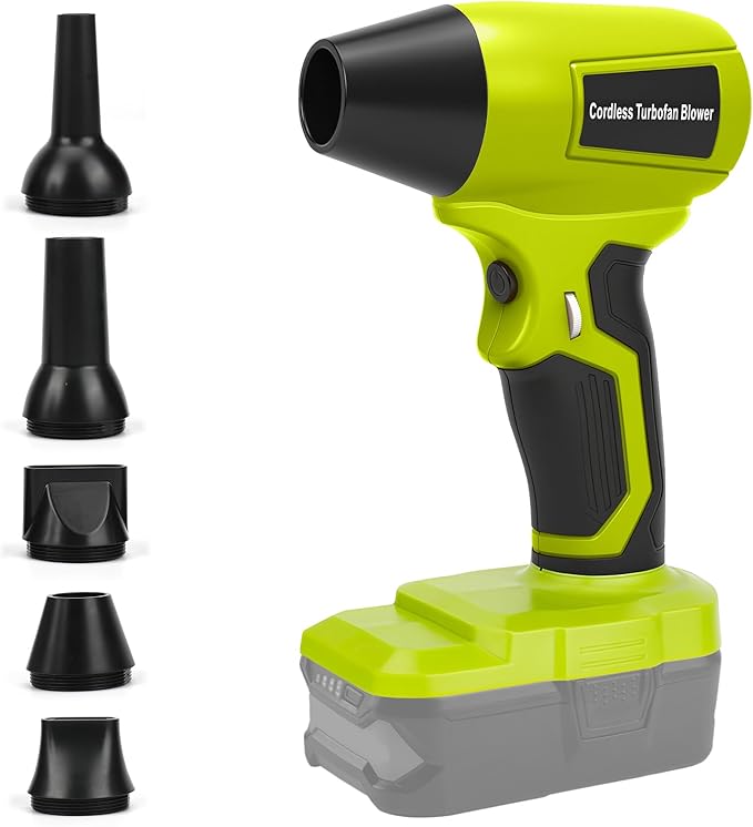 Handheld Leaf Blower for Ryobi 18V Battery, 130,000 RPM Brushless Cordless Blower with 5 Nozzles, Variable Speed, Lightweight Blower for Indoor and Car Interior Cleaning Tasks (No Battery)