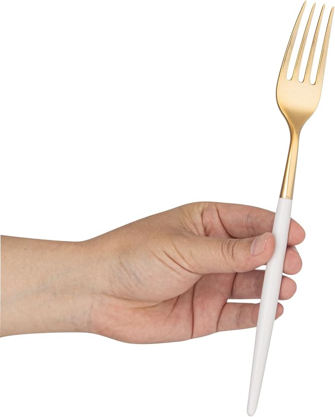 Restaurantware-Moderna 7.5 Inch Fancy Disposable Flatware, 50 Durable Plastic Flatware - With White Handle For Grip, Heavy-duty, Gold Plastic Forks, Easily Disposable Or Restaurants