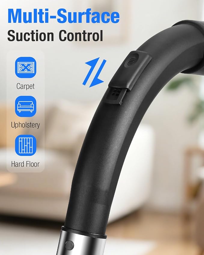 Zefiro Max 1600W Bagless Canister Vacuum Cleaner, 40kPa Powerful Suction for Pet Hair, Hard Floors & Carpets, Lightweight with HEPA Filter, Auto Cord Rewind & Large Capacity for Home & Apartments
