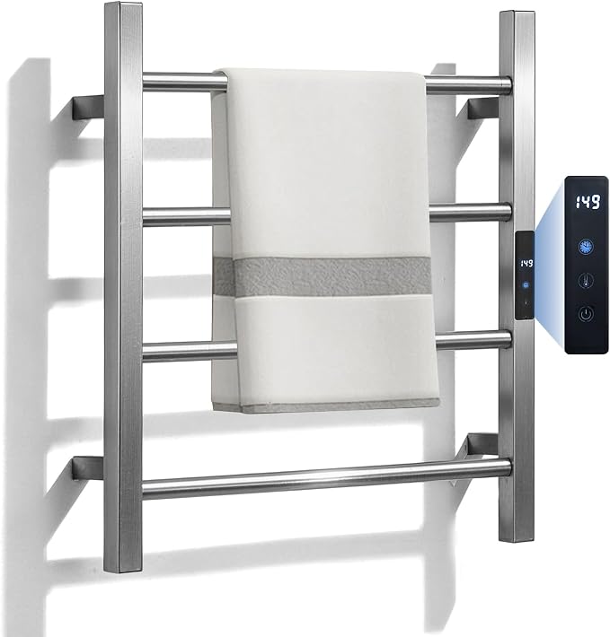 Heated Towel Racks for Bathroom, Hot Towel Warmer 4 Bars with 24hr Timer Stainless Steel Wall Mounted Electric Towel Warmers for Bathroom (Nickel, 4-Bar)