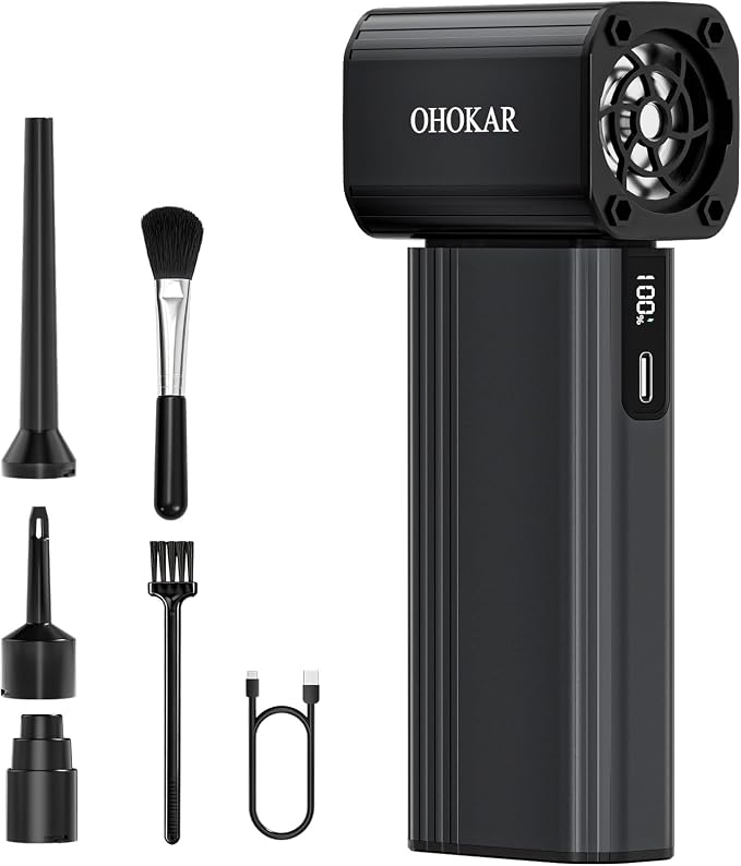 Electric Air Duster 160W, Metal Body 150000RPM Compressed Air Duster, 29.6Wh Rechargeable Cordless Mini Blower, 18W Fast Charging 4-Speed Electric Duster Dust Blower for PC, Keyboard, Car, Home