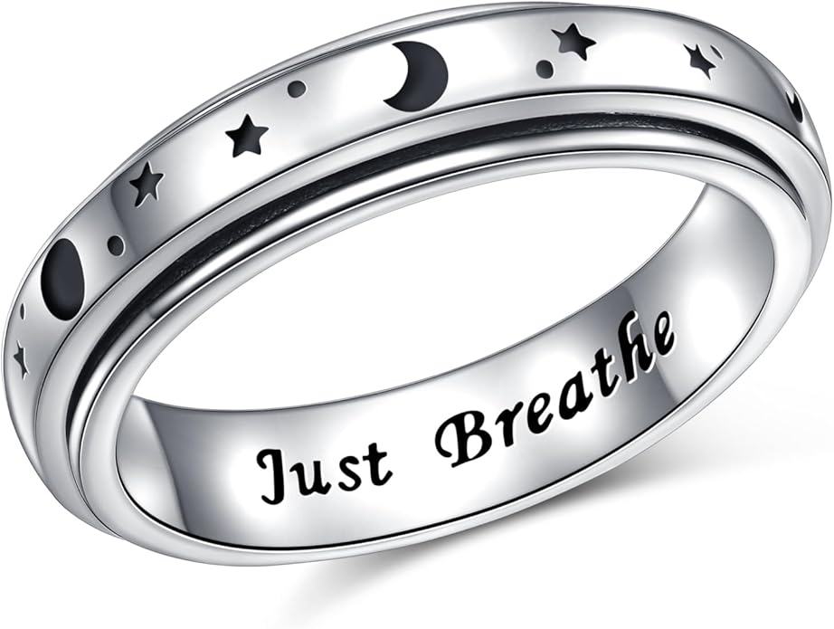 Ladytree Spinner Fidget Anxiety Ring,925 Sterling Silver Stress Relief Worry Ring,Platinum Plated ADHD Autism Jewelry,Birthday Mom Gift for Women