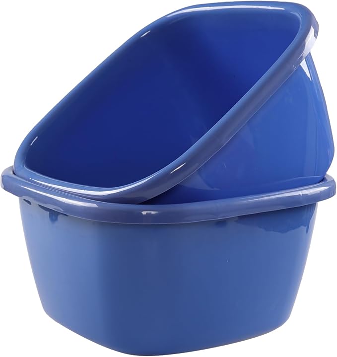 Ramddy 2 Pack 18 Quart Kitchen Sink Dish Basin, Plastic Square Dish Pan, Blue