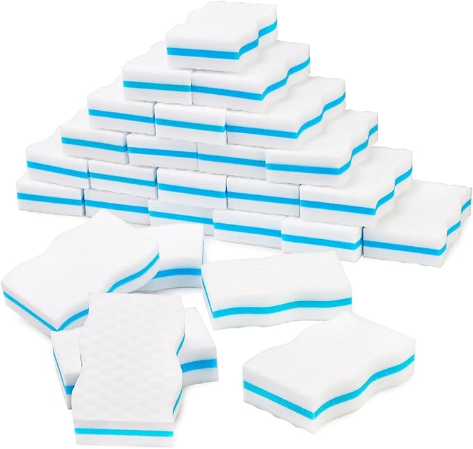 LTWHOME Bulk Pack 100-Pack Three-Layer Extra Durable Wave Shape Magic Cleaning Sponge Eraser Multi-Functional Melamine Foam for Kitchen, Bathroom, Wall