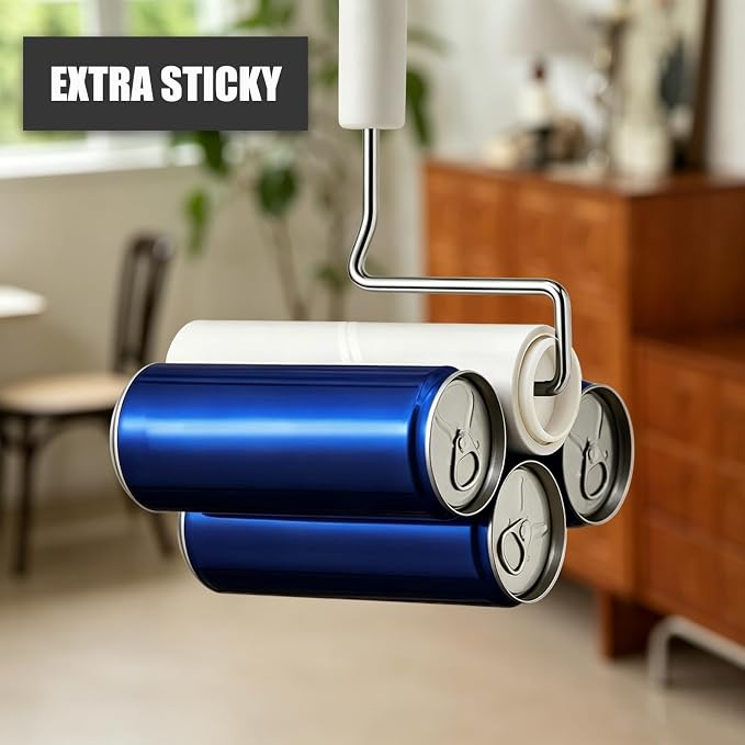 Large Lint Roller for Pet Hair Extra Sticky, 7.9-Inch Extra Wide Roller with Extendable Handle, 4 Refills, 360 Sheets & Storage Stand for Furniture, Couch, Bedding and Clothes(1 Roller+ 450 Sheets)