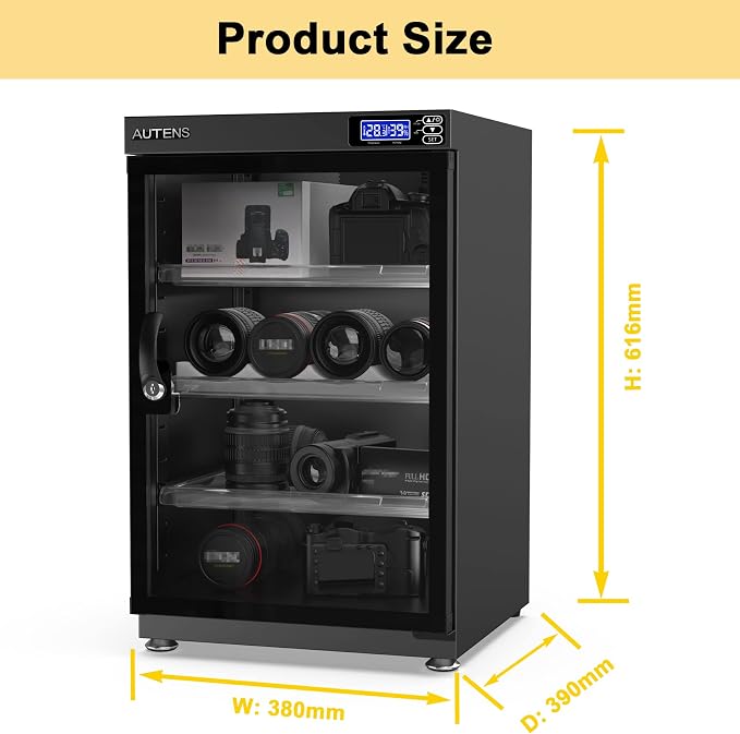 80L Dehumidifying Dry Cabinet Box, Digital Control Noiseless and Energy Saving, 4 Layers for DSLR SLR Camera Lens and Electronic Equipment Storage,Temperature Humidity LED Dual Screen