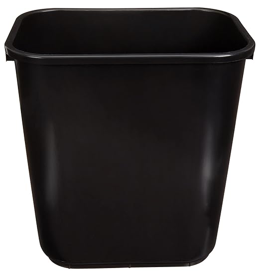 Amazon Basics Rectangular Plastic Office Wastebasket, 7 Gallon, Easy to Clean, Black, Pack of 2