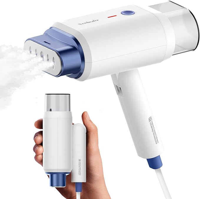 Newbealer Steamer for Clothes, 2 Steam Levels & Dry Iron, 120V Only (Blue) | Foldable & 20s Fast Heat, 360°Anti-Spill, 1200W 180ml Handheld Fabric Wrinkle Remover, 1.5 lbs Compact Size for Trip/Home
