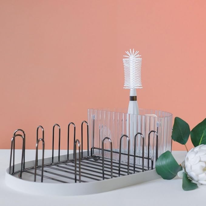 Spristle Wand Starter Set by Winnie & Lu – Premium Dish Wand & Bottle Washer Set, Interchangeable Sponge, Silicone Bristle Head, Eco-Friendly Cleaning (Black & Stone)