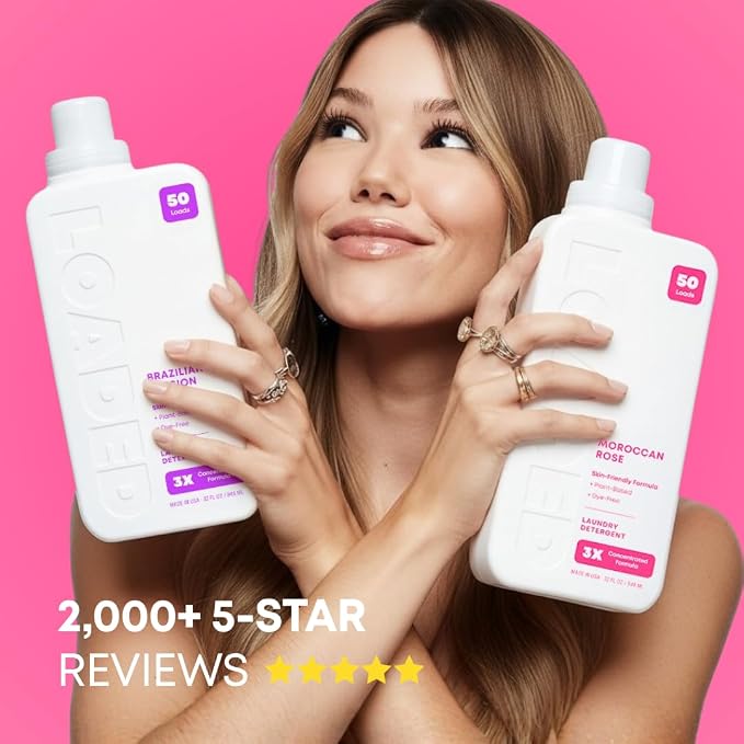 Loaded Laundry Detergent, Luxury Cologne Scented | 50 Loads | Rose Petals & Peony | Skin-Friendly & Plant-Based | Made in USA | 32 oz