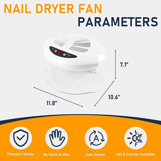 Nail Dryer for Regular Polish, 400W Large Nail Dryer Fan | Quick Dry, Large Air Flow, Auto Sensor, Professional Nail Drying Fan with Hot and Cool Air, for Salon and Home Use