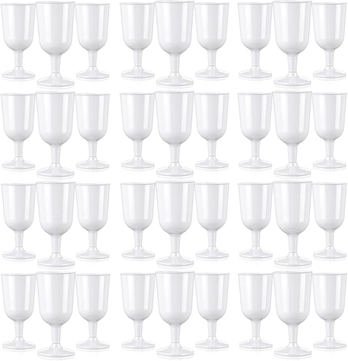 Jingmore 96 Pcs Plastic Wine Glasses with Stem 7 oz White Plastic Goblets for Party Disposable Wine Cup Champagne Flutes Drinking Glass for Wedding Toasting Birthday Party Supply