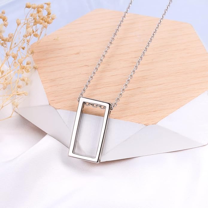 DAOCHONG 925 Sterling Silver Geometric Shapes Necklace Triangle/Rectangle/Rhombus/Circle Pendant Necklace for Women Jewelry Gifts