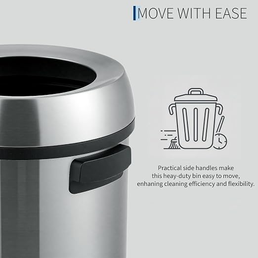 Towallmark 65L/17Gal Heavy Duty Open Top Commercial/Kitchen Trash Can, Fingerprint-Resistant Waste Bin for Office Bedroom Restaurant, Brushed Stainless Steel