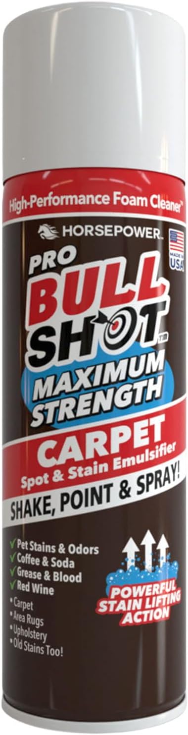 Bull Shot MAX Strength Carpet Spot & Stain Remover, AS-SEEN-ON-TV, Made In US, Just Point & Spray, Stain-Lifting Foam Action, Coffee, Wine, New & Old Stains & More
