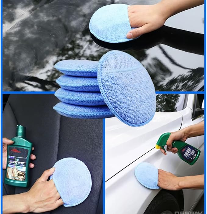 5 Pcs Microfiber Wax Applicator Pads for Car Care, Microfiber Applicator Pad with Finger Pocket for Cars Trucks Fine Cleaning and Polishing (5" Diameter, 10 Pack)