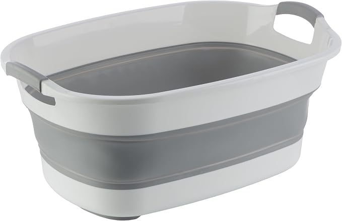 Collapsible Wash Basin - 20L Portable Sink with Drain Plug - Foldable Plastic Tub Dish Pan for Camping Gear, Handwashing Laundry, Vegetables, Dishes, Bottles, or RV Dishpan by Wakeman Outdoors (Gray)