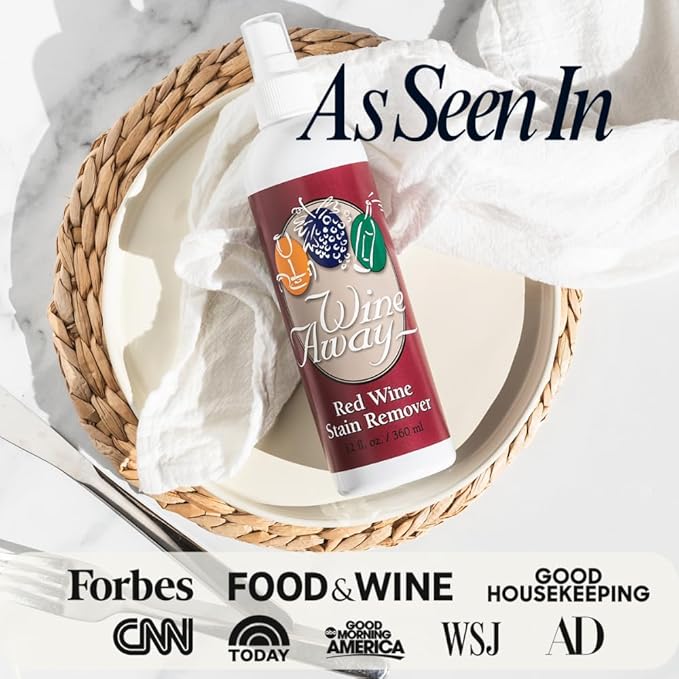 Wine Away Red Wine Stain Remover - Perfect Fabric, Upholstery and Carpet Cleaner Spray Solution - Effectively Removes Blood, Coffee, and Pet Stains - Fresh Citrus Scent - 12oz (Set of 4 bottles)