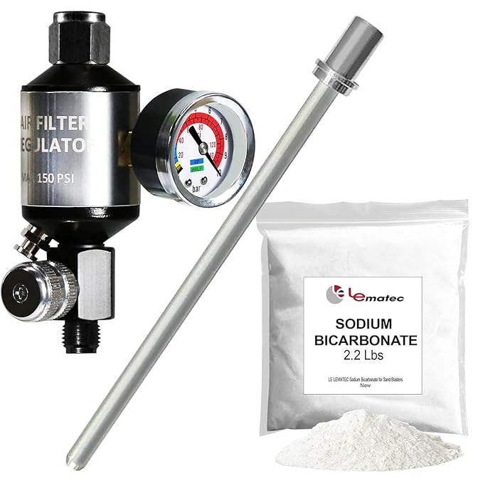 Soda Blaster Media + Long Nozzle + Air Regulator Kit by LE LEMATEC
