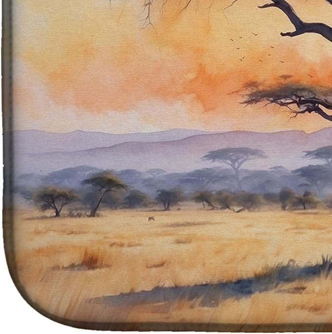 Caroline's Treasures Elephants Savanna Sunrise Dish Drying Mat Absorbent Dish Drying Mat Pad for Kitchen Counter Dish Drainer Mat for Countertop, 14 x 21", Multicolor