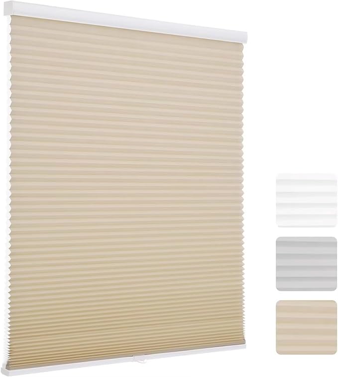 MYshade 1.5-Inch Cellular Cordless Light Filtering Shades, Honeycomb Window Blinds for Soft Daylight & Privacy, Thermal Insulation, Child Safe, Inside or Outside Mount (27" W x 72" H, Beige)