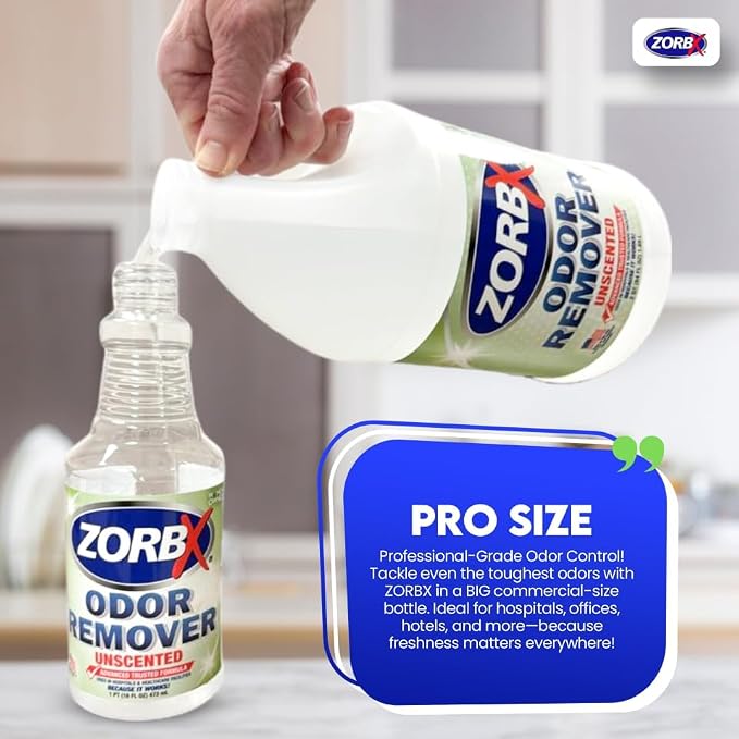 ZORBX Unscented Odor Eliminator Spray 64 Oz – Hospital-Grade Permanent Odor Remover for Pet & Human Urine, Smoke & Strong Household Odors – Carpet, Upholstery, Mattress, Bathroom, Car & More