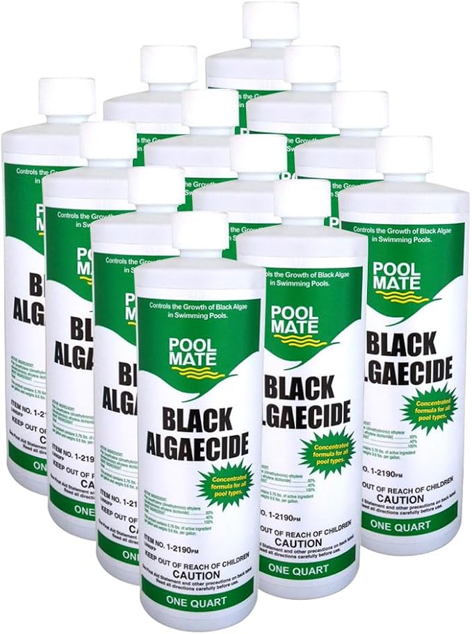 Pool Mate 1-Quart 12-Pack Concentrated Black Algaecide, Algaecide for Pool, Made in USA