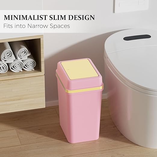 Bathroom Trash Can with Lid 4 Gallon Pink Trash Can with Press Top Lid Bedroom Trash Can Small Garbage Can with 150 Counts Trash Bags for Small Bathroom Bedroom Office