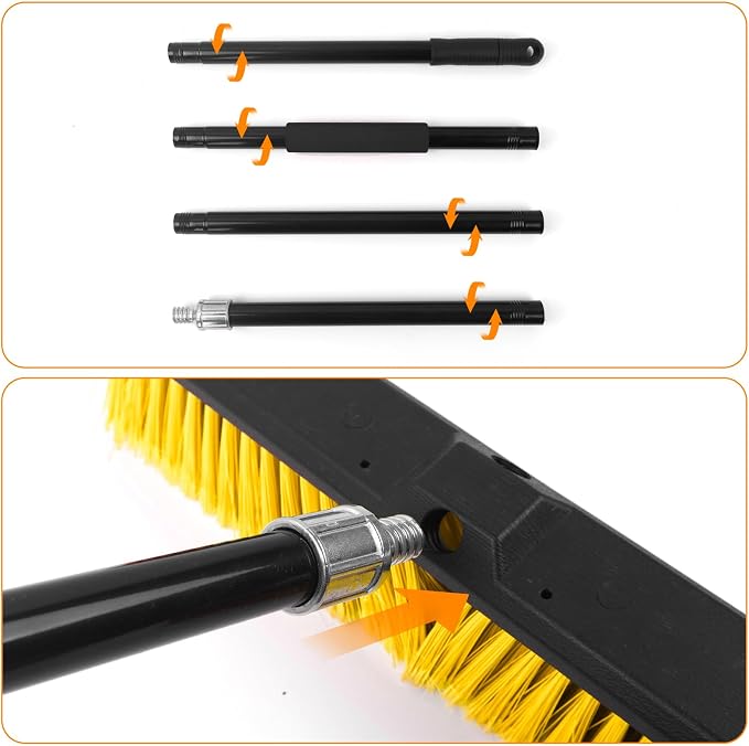 3 Pack 24" Push Broom Outdoor, Heavy Duty Broom with 62" Long Handle, Stiff Bristle Garage Broom for Patio Deck Driveway Concrete Floor Shop Warehouse Cleaning