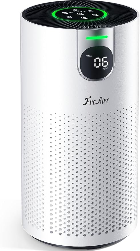 FreAire Air Purifiers for Home Large Room Covers up to 1800Ft², VisionAir 20dB Sleep Mode for Bedroom, with Real-Time AQI & PM2.5 Display,360°Intake&Outlet Air Cleaner Pet-Friendly HEPA,HAP606,White