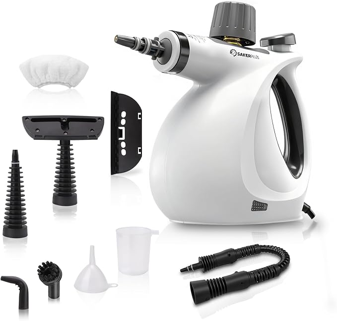 SakerPlus Steam Disinfection Cleaner, Handheld Pressurized Natural Steam Cleaner with 9 PCS Accessories, Portable Multi-Surface Steamer for Cleaning Home Kitchen Floor, Upholstery, Tile Grout & Car