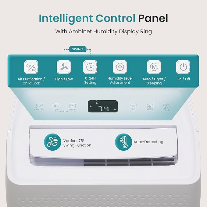 DUMOS 50Pints Dehumidifier with Drain Hose, Most Efficient Energy Star, 3,500 Sq.Ft Dehumidifier for Basement, 1.19 Gallon Tank 41dB, Airflow Swing, Ideal Humidity Remover for Home, Bedroom & Bathroom