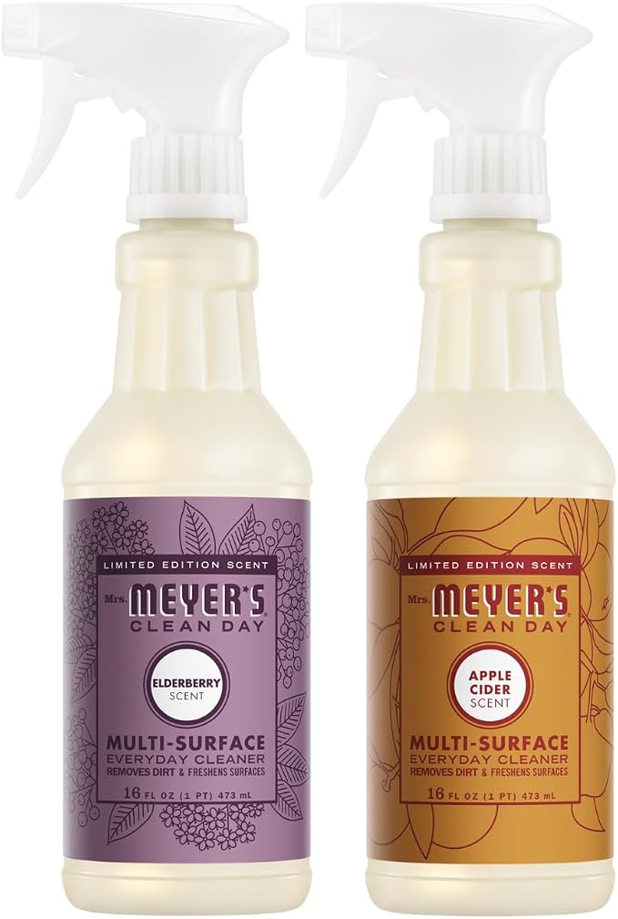 Mrs. MEYER'S Multi-Surface Cleaner, 1 Apple Cider Scent & 1 Elderberry Scent, 16 FL OZ Each (Variety Pack)